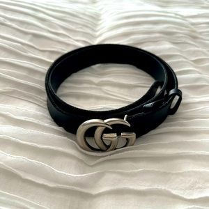 Authentic black leather Gucci belt with Double G buckle